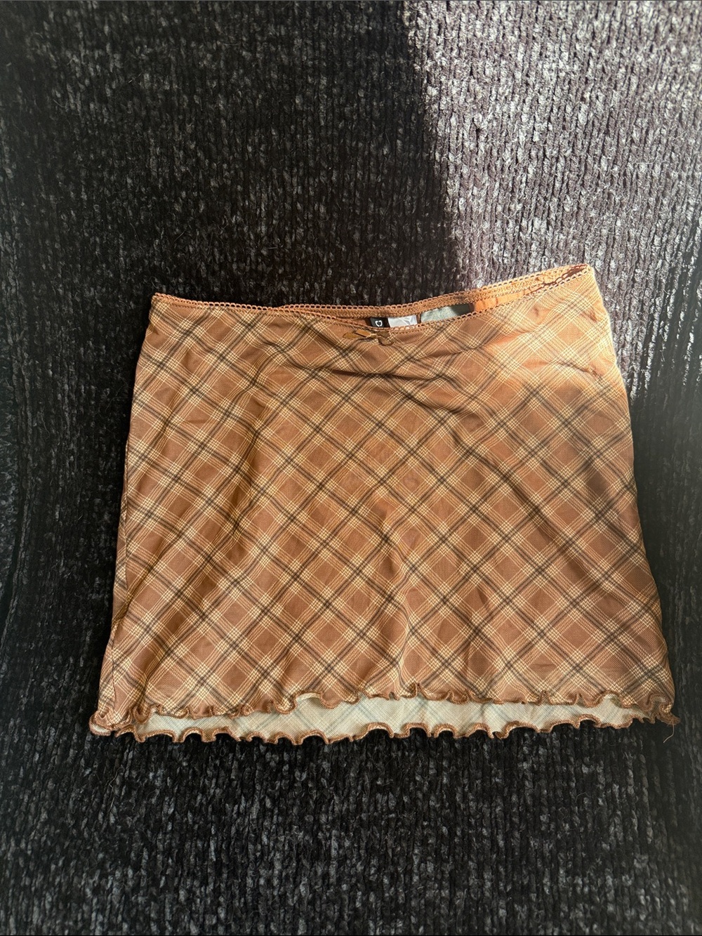 Divided Plaid Mini Skirt in Orange and Cream